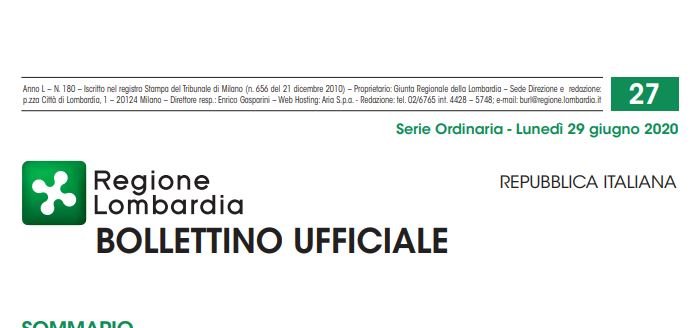 Regione Lombardia. Bollettino Ufficiale. Lunedi 29 Giugno 2020