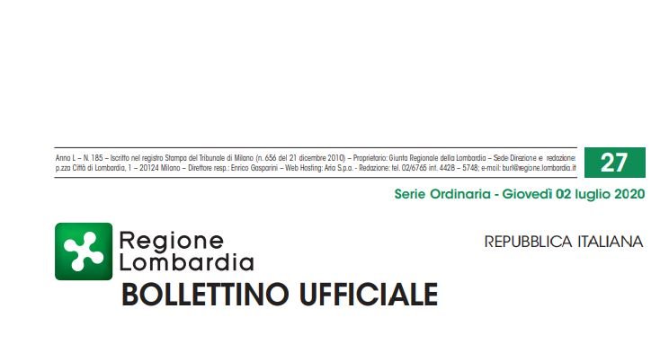 Regione Lombardia. Bollettino Ufficiale. Giovedì 2 Luglio 2020
