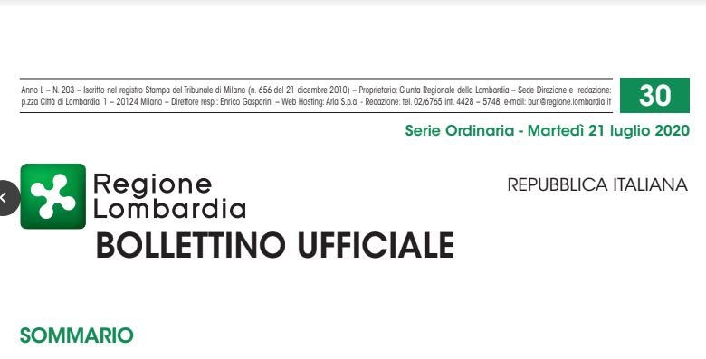 Regione Lombardia. Bollettino Ufficiale. Martedì 21Luglio 2020