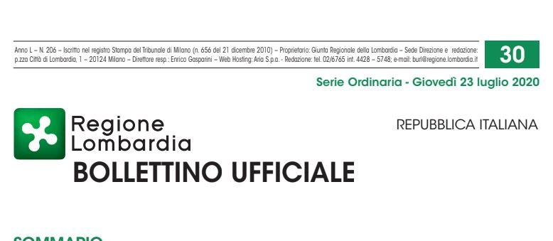 Regione Lombardia. Bollettino Ufficiale. Giovedì 23 Luglio 2020