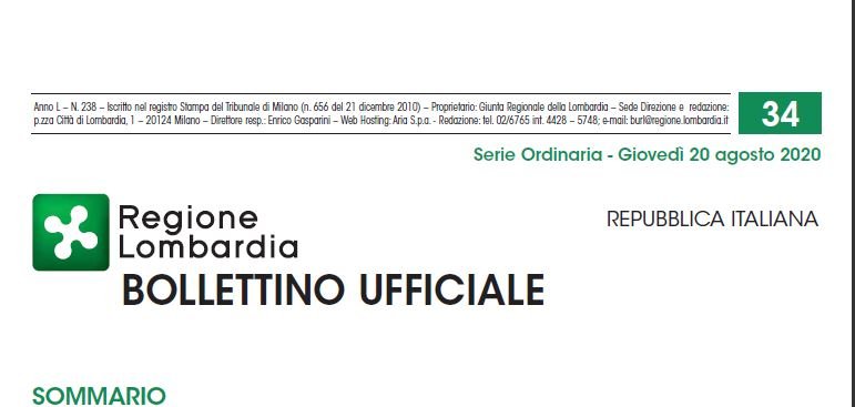 Regione Lombardia. Bollettino Ufficiale. Giovedì 20 Agosto 2020