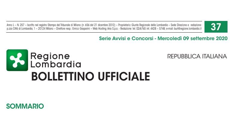 Regione Lombardia. Avvisi e Concorsi. Mercoledì 9 Settembre 2020