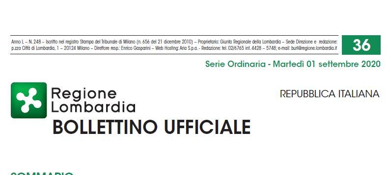 Regione Lombardia. Bollettino Ufficiale. Martedì 1 Settembre 2020