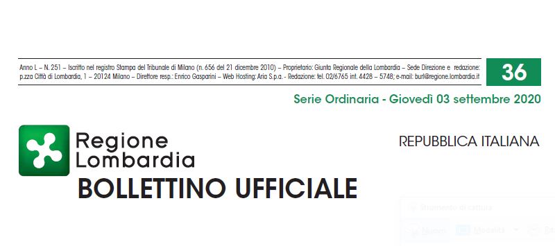 Regione Lombardia. Bollettino Ufficiale. Giovedì 3 Settembre 2020