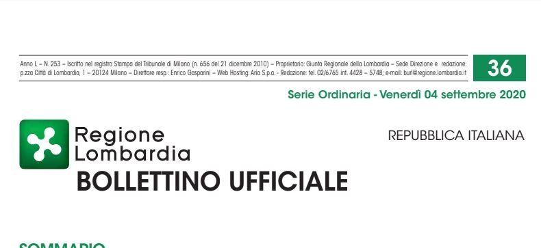 Regione Lombardia. Bollettino Ufficiale. Venerdì 4  Settembre 2020