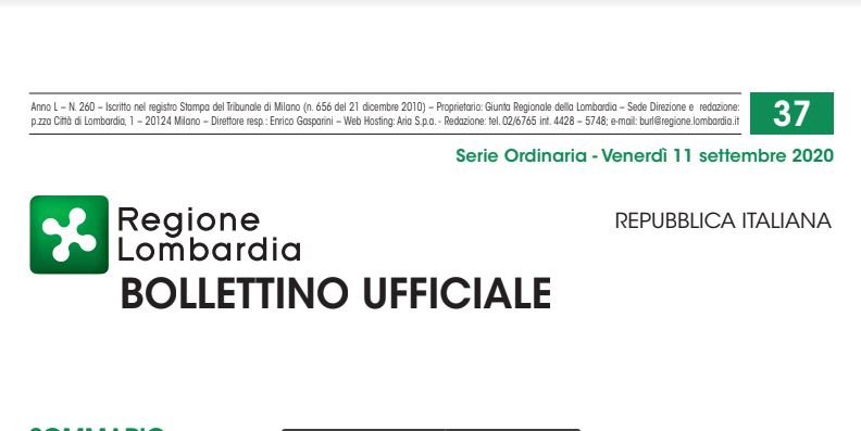 Regione Lombardia. Bollettino Ufficiale.  Venerdì 11 Settembre 2020