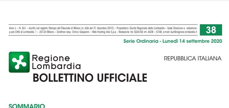 Regione Lombardia. Bollettino Ufficiale. Lunedì 14 Settembre 2020