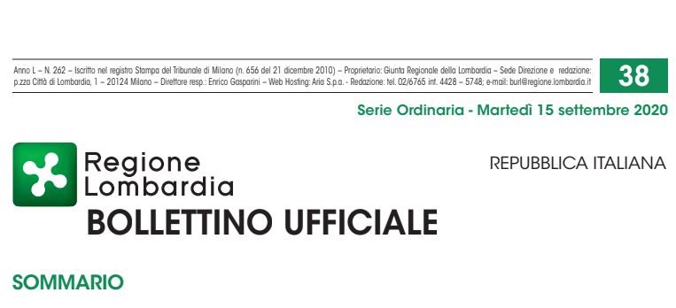 Regione Lombardia. Bollettino Ufficiale. Martedì 15 Settembre 2020