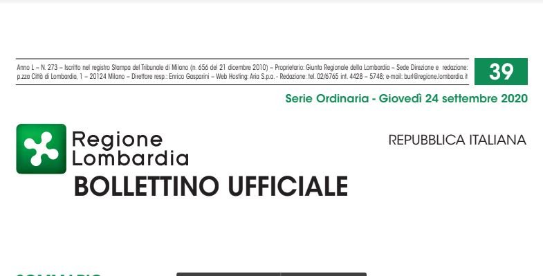 Regione Lombardia. Bollettino Ufficiale. Giovedì 24 Settembre 2020