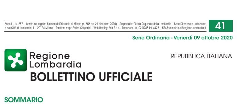 Regione Lombardia. Bollettino Ufficiale. Venerdì 09 Ottobre 2020