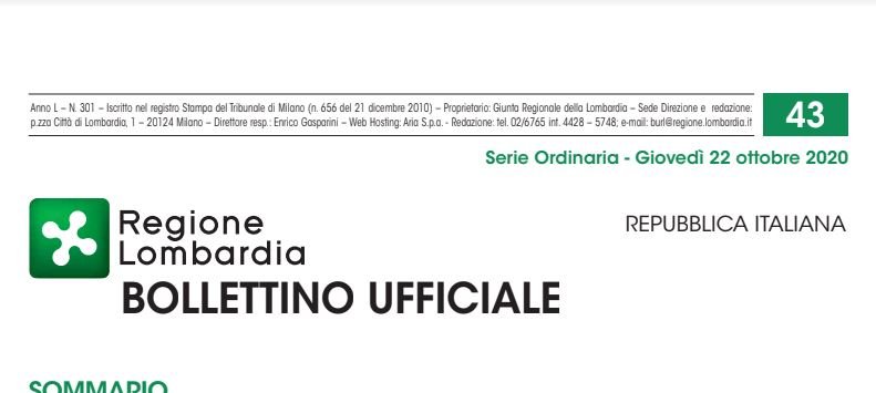 Regione Lombardia. Bollettino Ufficiale. Giovedì 22 Ottobre 2020