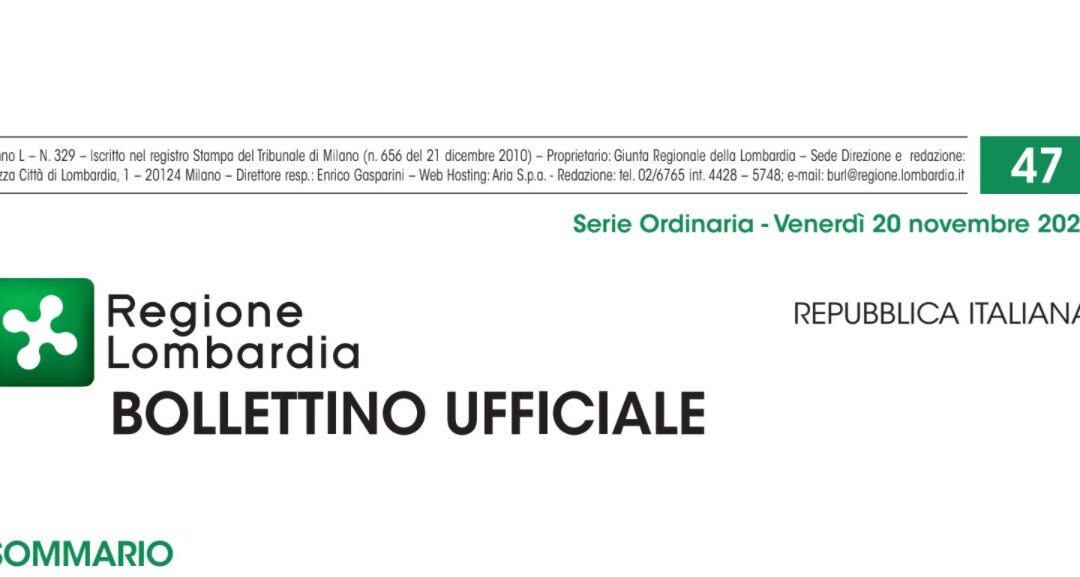 Regione Lombardia. Bollettino Ufficiale. Venerdì 20 Novembre 2020