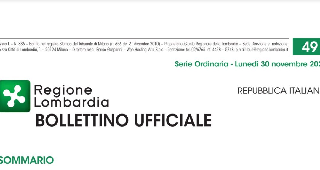 Regione Lombardia. Bollettino Ufficiale. Lunedì 30 Novembre 2020