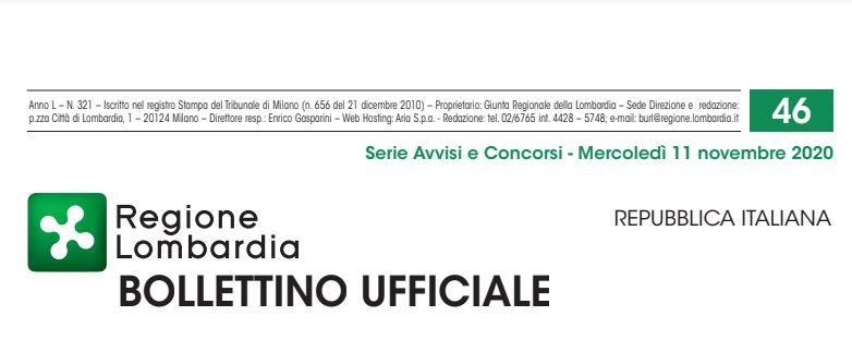 Regione Lombardia. Avvisi e Concorsi. Mercoledì 11 Novembre 2020
