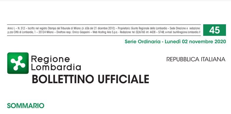 Regione Lombardia. Bollettino Ufficiale. Lunedì 02 Novembre 2020