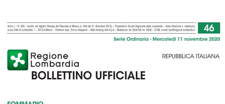 Regione Lombardia. Bollettino Ufficiale. Mercoledì 11 Novembre 2020