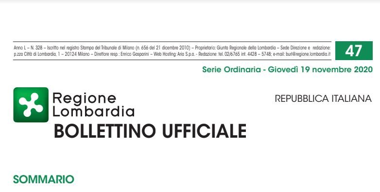 Regione Lombardia. Bollettino Ufficiale. Giovedì 18 Novembre 2020