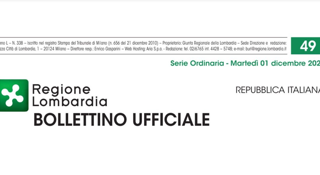 Regione Lombardia. Bollettino Ufficiale. Lunedì 01 Dicembre 2020
