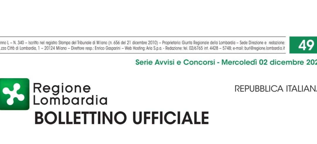 Regione Lombardia. Avvisi e Concorsi. Mercoledì 02 Dicembre 2020