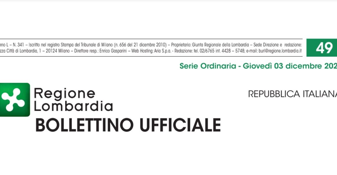 Regione Lombardia. Bollettino Ufficiale. Giovedì 03 Dicembre 2020