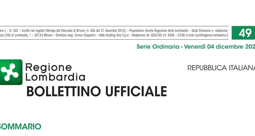 Regione Lombardia. Bollettino Ufficiale. Venerdì 04 Dicembre 2020