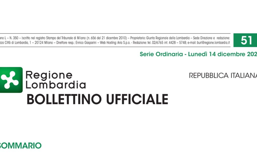 Regione Lombardia. Bollettino Ufficiale. Lunedì 14 Dicembre 2020