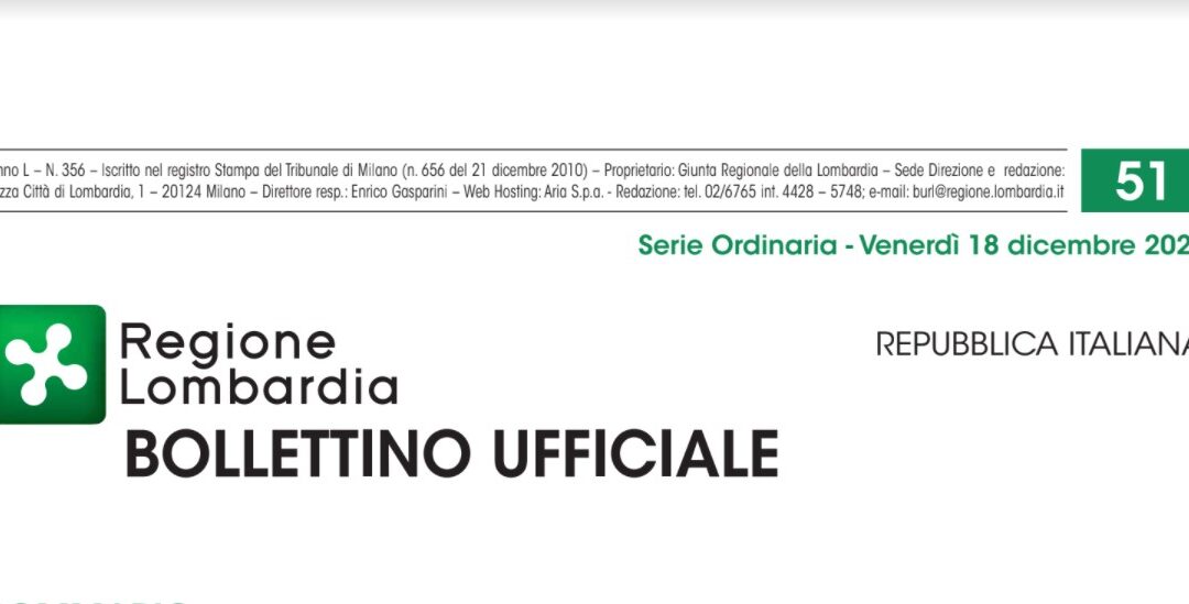 Regione Lombardia. Bollettino Ufficiale. Venerdì 18 Dicembre 2020