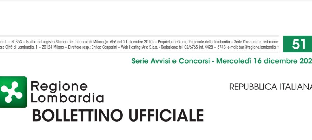 Regione Lombardia. Avvisi e Concorsi. Mercoledì 16 Dicembre 2020