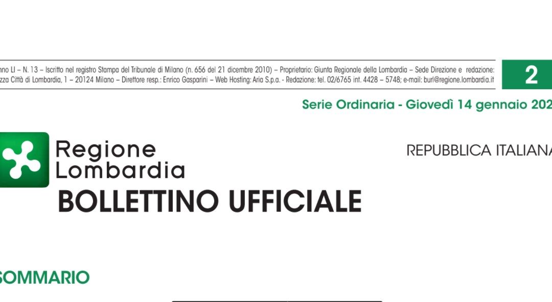Regione Lombardia. Bollettino Ufficiale. Giovedì 14 Gennaio 2021