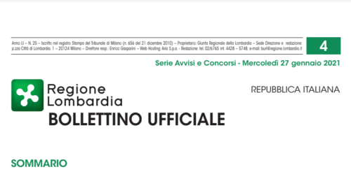 Regione Lombardia. Avvisi e Concorsi. Mercoledì 27 Gennaio 2021
