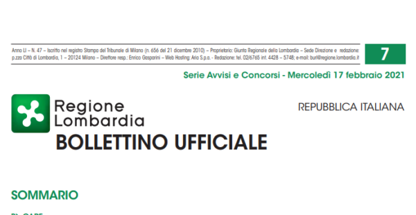 Regione Lombardia. Avvisi e Concorsi. Mercoledì 17 Febbraio 2021