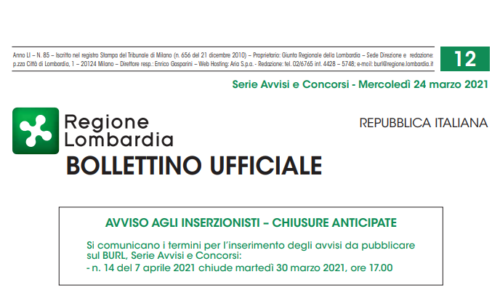 Regione Lombardia. Avvisi e Concorsi. Mercoledì 24 Marzo 2021