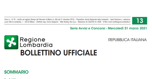 Regione Lombardia. Avvisi e Concorsi. Mercoledì 31 Marzo 2021