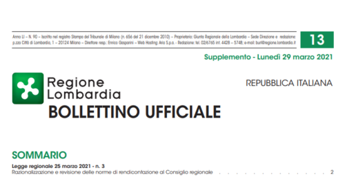 Regione Lombardia. Bollettino Ufficiale. Supplemento Lunedì 29 Marzo 2021