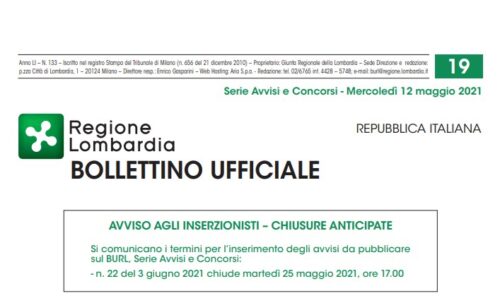 Regione Lombardia. Avvisi e Concorsi. Mercoledì 12 Maggio 2021