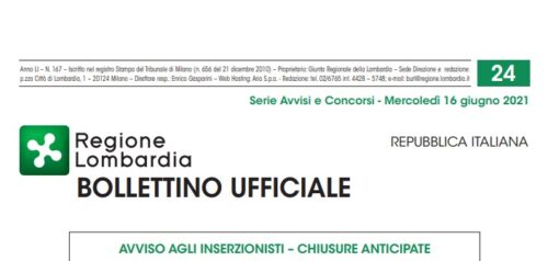 Regione Lombardia. Avvisi e Concorsi. Mercoledì 16 Giugno 2021