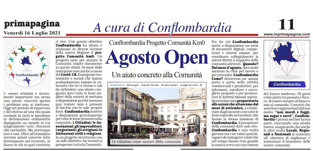 Conflombardia Progetto Comunità Km0 Agosto Open