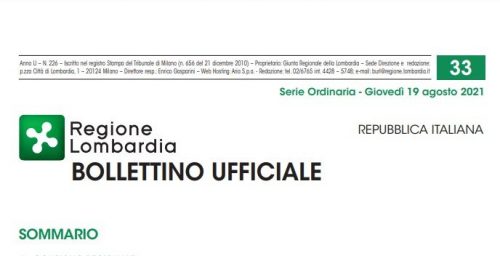 Regione Lombardia. Bollettino Ufficiale. Giovedì 19 Agosto 2021