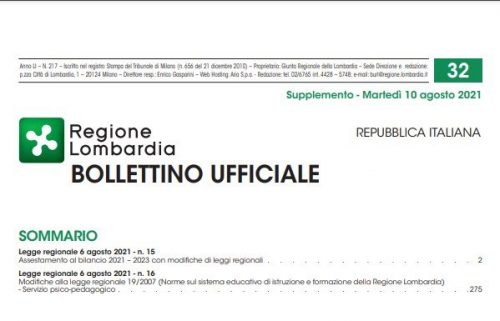 Regione Lombardia. Bollettino Ufficiale. Supplemento Martedì 10 Agosto 2021.