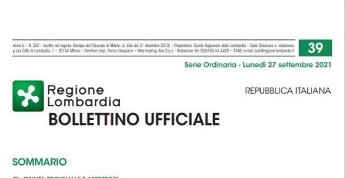Regione Lombardia. Bollettino Ufficiale. Lunedì 27 Settembre 2021
