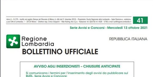 Regione Lombardia. Avvisi e Concorsi. Mercoledì 13 Ottobre 2021