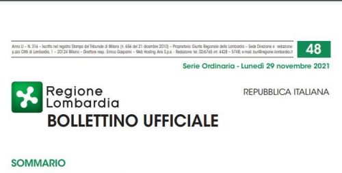 Regione Lombardia. Bollettino Ufficiale. Lunedì 29 Novembre 2021