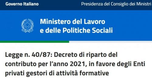 Legge n. 40/87: Decreto di riparto del contributo per l’anno 2021