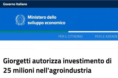Giorgetti autorizza investimento di 25 milioni nell’agroindustria