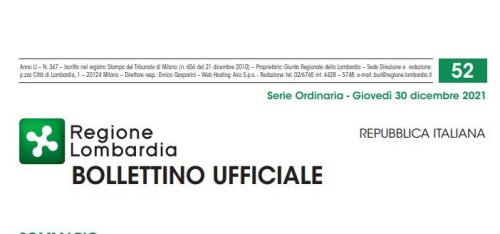 Regione Lombardia. Bollettino Ufficiale. Giovedì 30 Dicembre 2021.