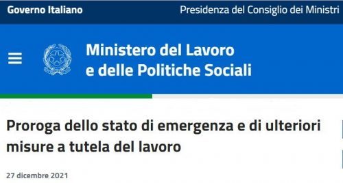 Proroga dello stato di emergenza e di ulteriori misure a tutela del lavoro