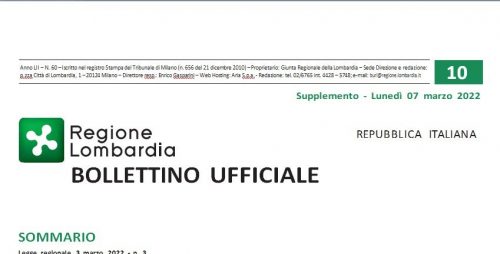 Regione Lombardia. Bollettino Ufficiale. Supplemento Lunedi 07 Marzo 2022.