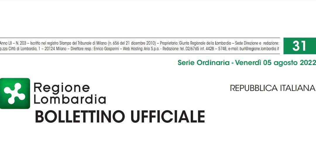 Regione Lombardia. Bollettino Ufficiale. Venerdì 05 Agosto 2022.