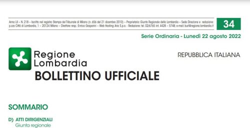 Regione Lombardia. Bollettino Ufficiale. Lunedì 22 Agosto 2022.