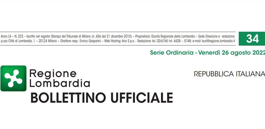 Regione Lombardia. Bollettino Ufficiale. Venerdì 26 Agosto 2022.
